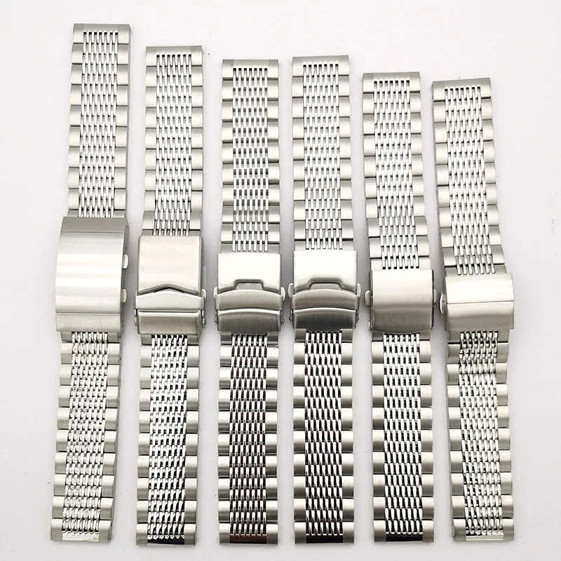 High Grade 15 Beads Of Rice Stainless Steel Diver Watch Band Folding Clasp 18mm 20mm 22mm 24mm Bracelet