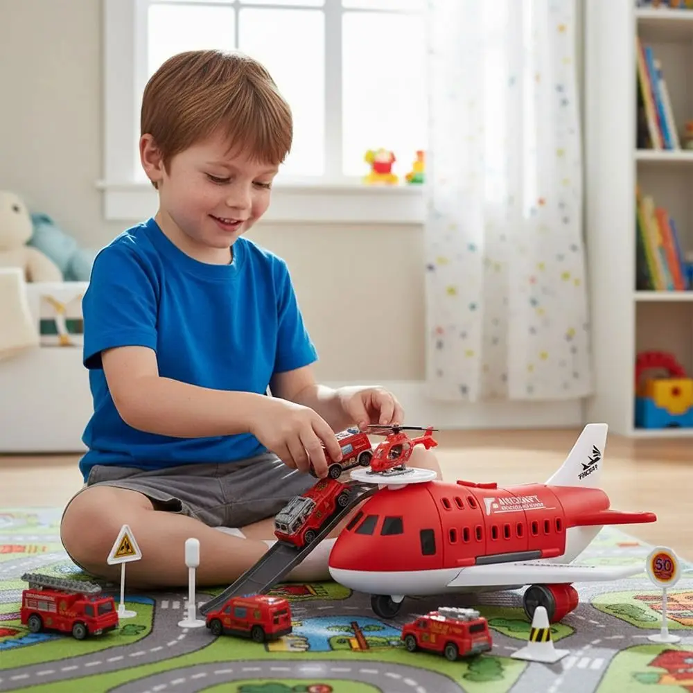 Czerwono-niebieski samolot na ruch inercyjny, zabawka, deformowalna torba podróżna, losowy model samochodu, symulacja, model samolotu, helikopter, plastik