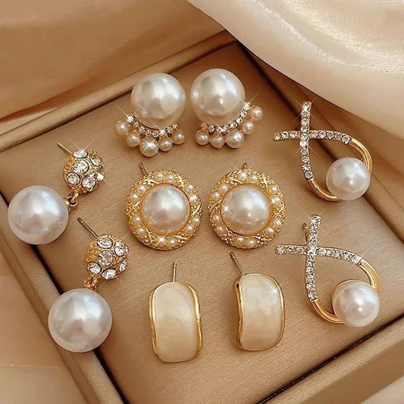 Women's 16 Pieces Imitation Pearl Stud Earrings Set, Elegant Gift