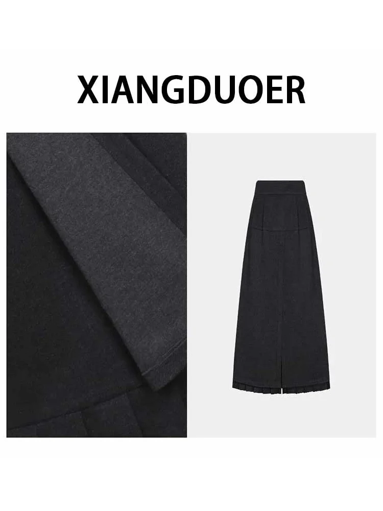 

ey Wool Women's Autumn Winter New Mid-Length Slit Straight Tube Skirt Faionable Commute Sle Low Waist