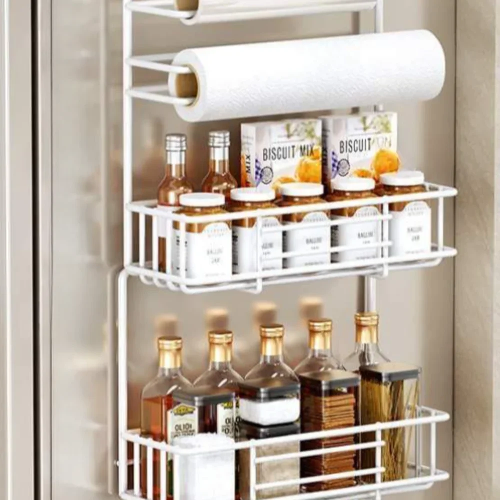 Refrigerator Storage Shelf Fridge Wall Side Hanging Storage Rack Kitchen Shelf Kitchen Gadgets Towel Bottle Spice Organizer