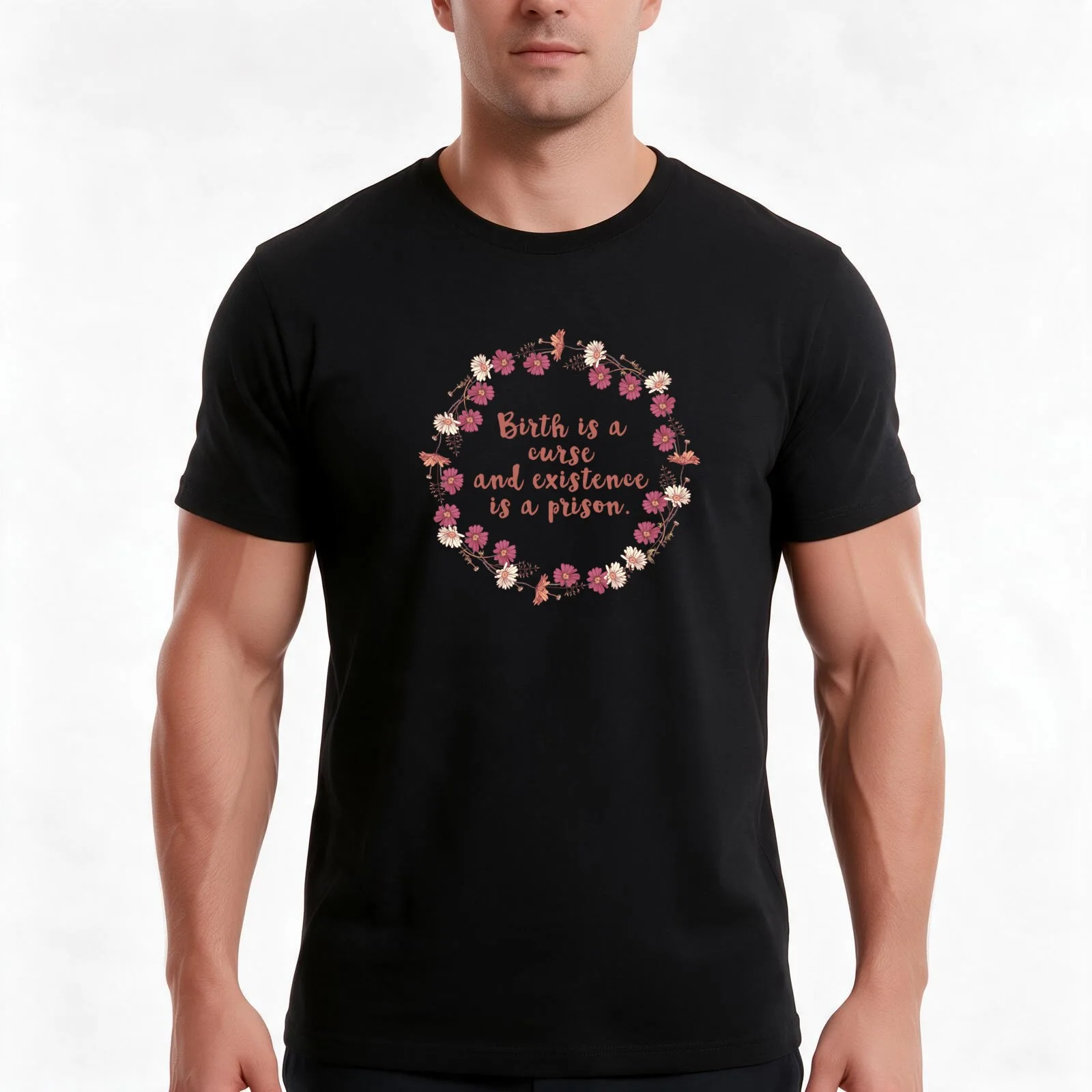 birth is a curse and existence is a prison T-Shirt, Summer Casual Cotton Tee, Oversized Streetwear Tops, Vintage Graphic Print