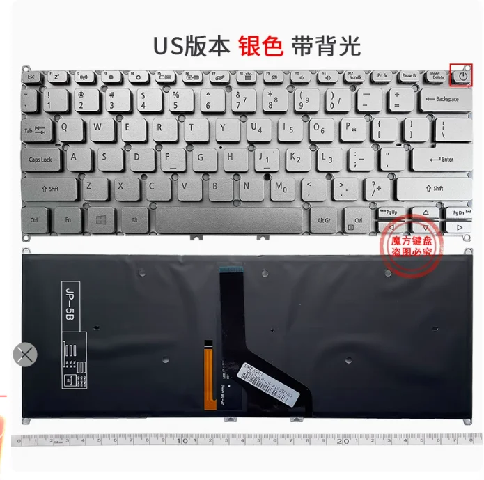 New For ACER TravelMate TMX45-51 TMP414-51G P614 N20H4 N18P6 US Keyboard silver backlit (power key)