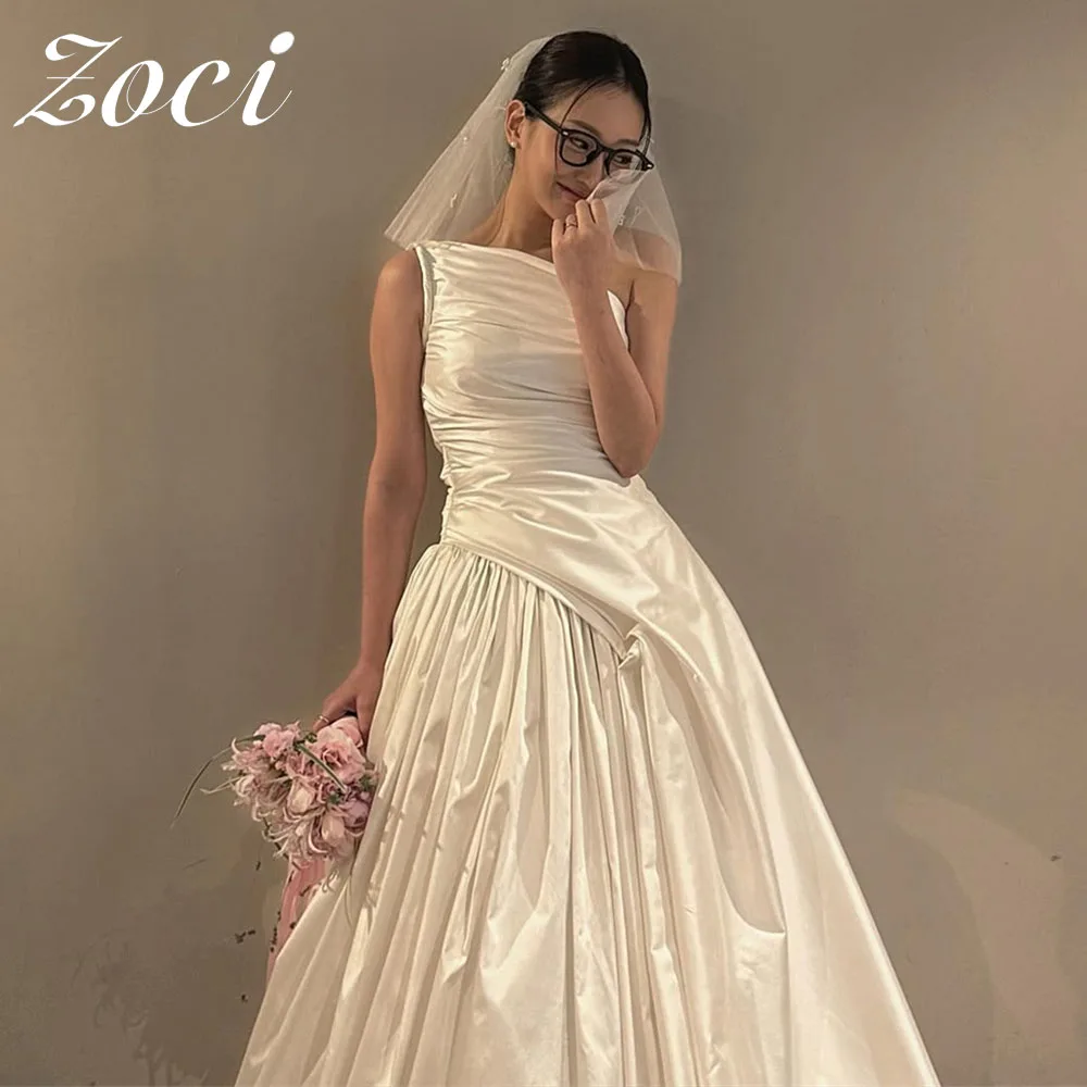 Zoci One Shoulder Korea Wedding Dresses Customized A-line Bridal Gown Korea Photo Shoot Dresses Party Gown