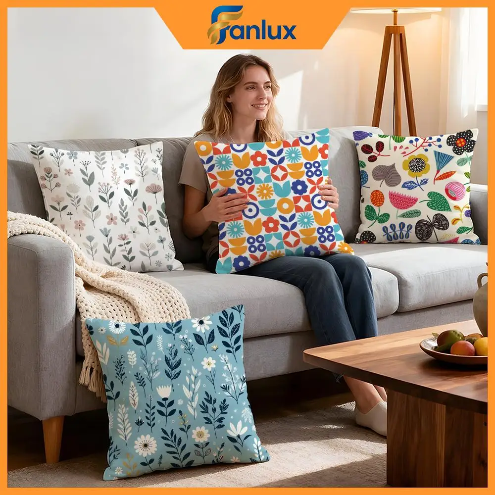 Pattern Scandinavian Floral Cushion Cover 4Pcs Decorative Covers Soft Cushion Case for Sofa Couch Decor 40x40 45x45 Pillowcases