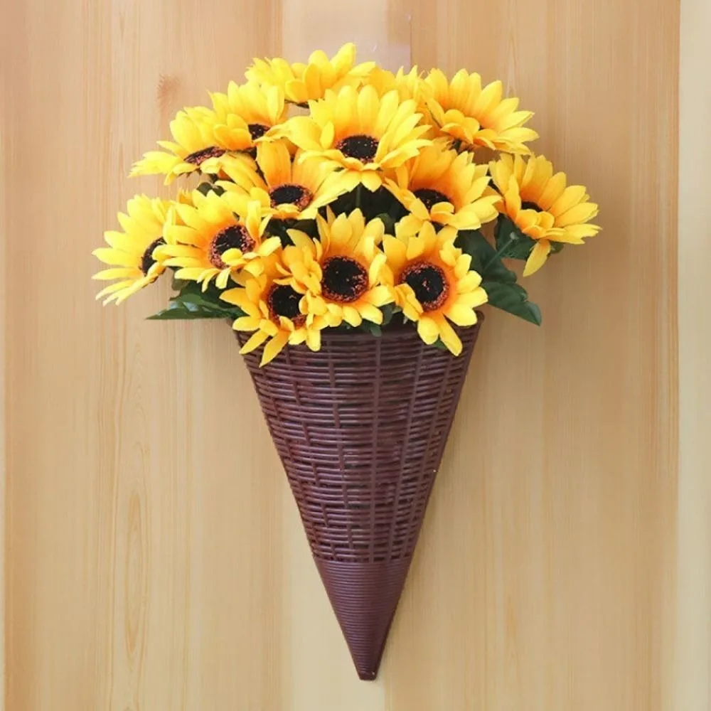 Plastic Hanging Flower Basket Fan-shaped Pattern Durable Art Rattan Wall Hanging Home Decoration