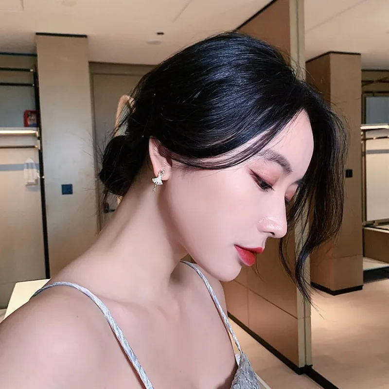 أقراط الزركون للنساء ، فتاة راقصة الباليه ، قلادة زفاف هندسية ، أزياء نسائية ، مجوهرات كورية #5