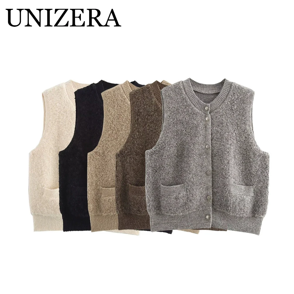 

New women's fashion towel with small fragrant style round neck sleeveless knitted vest