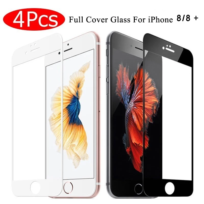 4Pcs Full Cover Tempered Glass On For iPhone 8 Plus Screen Protector Protective Film For iPhone 8