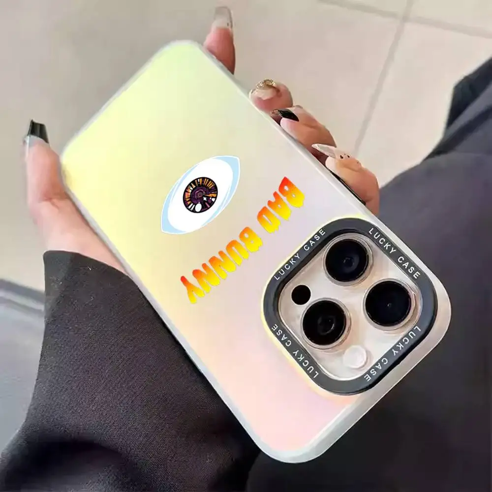 1 unidad b-bad b-bunny Love X100pre funda de teléfono láser IMD Color carcasa plateada para IPhone 17 16 15 14 13 12 11 Air Pro Max Plus