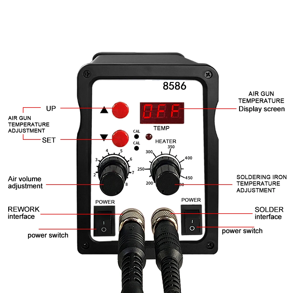 8586 Soldering Station 2 In 1 Digital ESD Hot Air Blower Heat Gun Welding Solder Iron SMD Desoldering Rework Station Tool