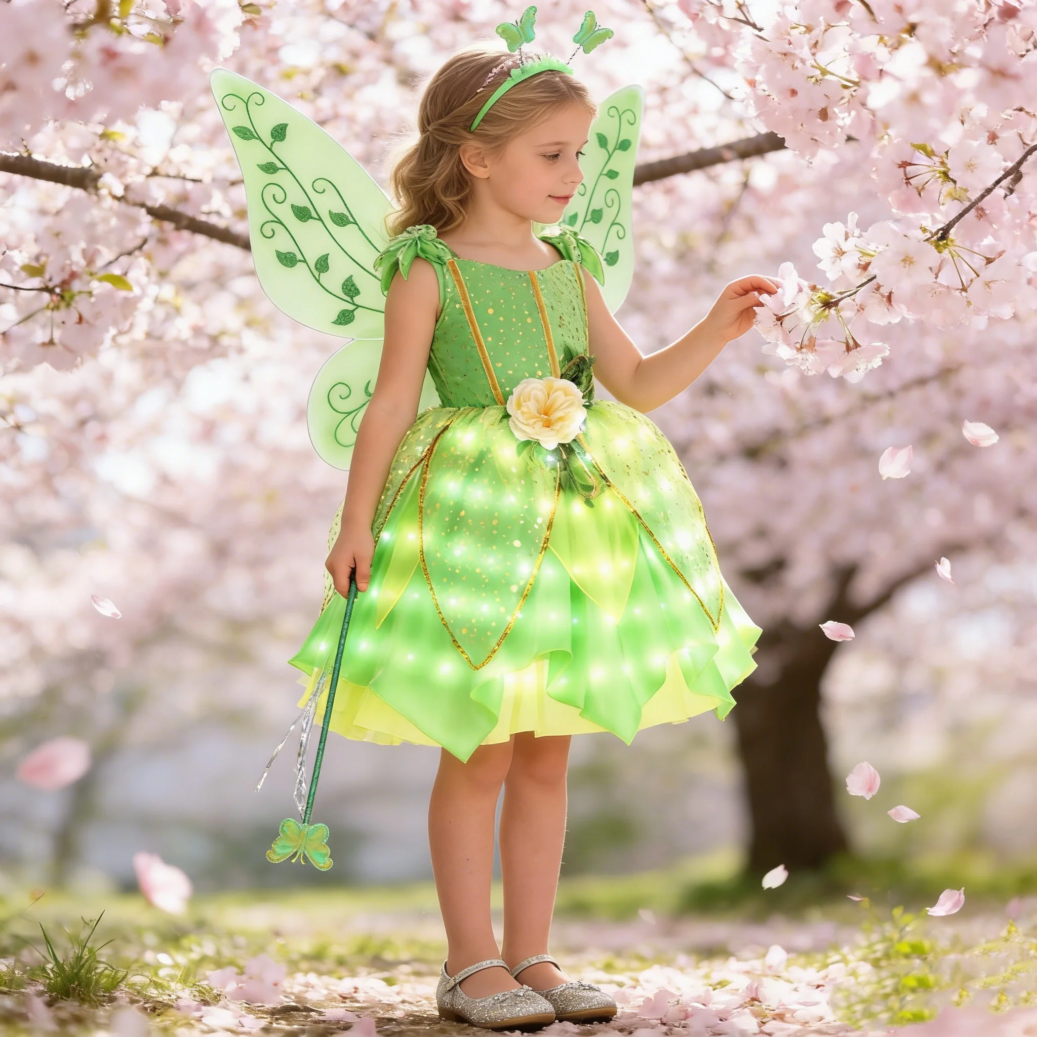 

Flower Fairy Girl Costume Tinkerbell Cosplay Dress Birthday Carnival Party Elf Princess Dress with Wings Fancy Dress Up Set