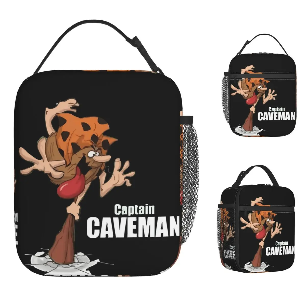 

Captain Caveman Lunch Bag Casual Lunch Box School Portable Tote Food Bags For Child Oxford Print Cooler Bag