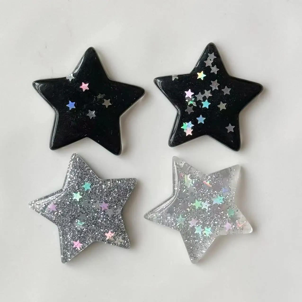 5pcs Cool Black Glitter Star Resin Flatback Accessories DIY Hairpin Mobile Phone Case Charms Shoe Buckle Accessories Material