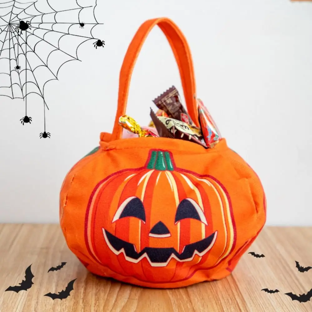 Bolsa de dulces de Halloween de tela linda, bolsa de regalos, bolsa de dulces de calabaza, bolsas de mano de cubo de dulces, bolso de mano de fiesta