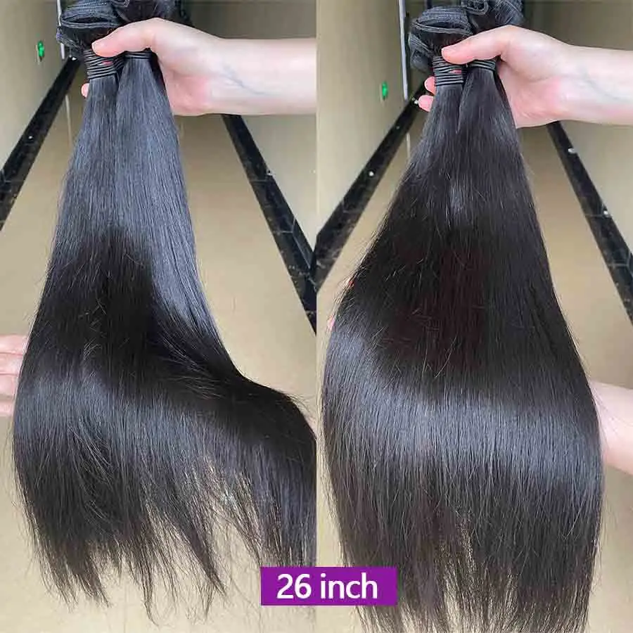 10a Bot Rechte Braziliaanse Menselijk Haar Bundels Met 6X6 Kanten Sluiting 30Inch Rauw Haar Weave Natuurlijke Kleur Maagd Goedkoop Haar