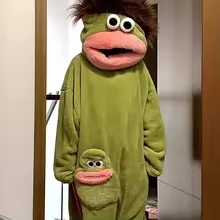 

Cute Cartoon Big Mouth Monster Funny Matching Couple Pajamas for Men Women Thick Coral Fleece Homewear Fall Winter