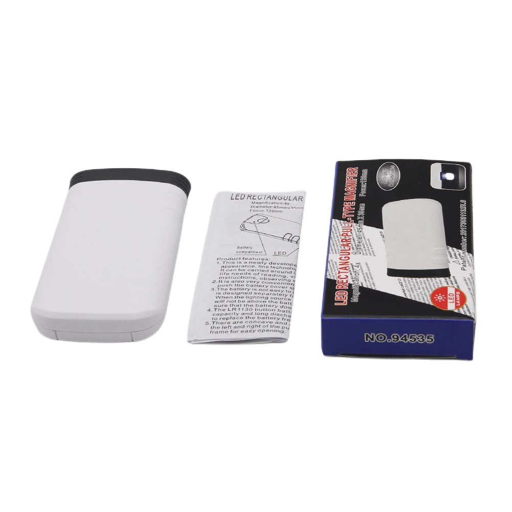 Pull-Out Magnifier Foldable Portable Magnifying Tools Handheld 4x Illuminated Lighted Magnifier Rectangular for Elderly Reading
