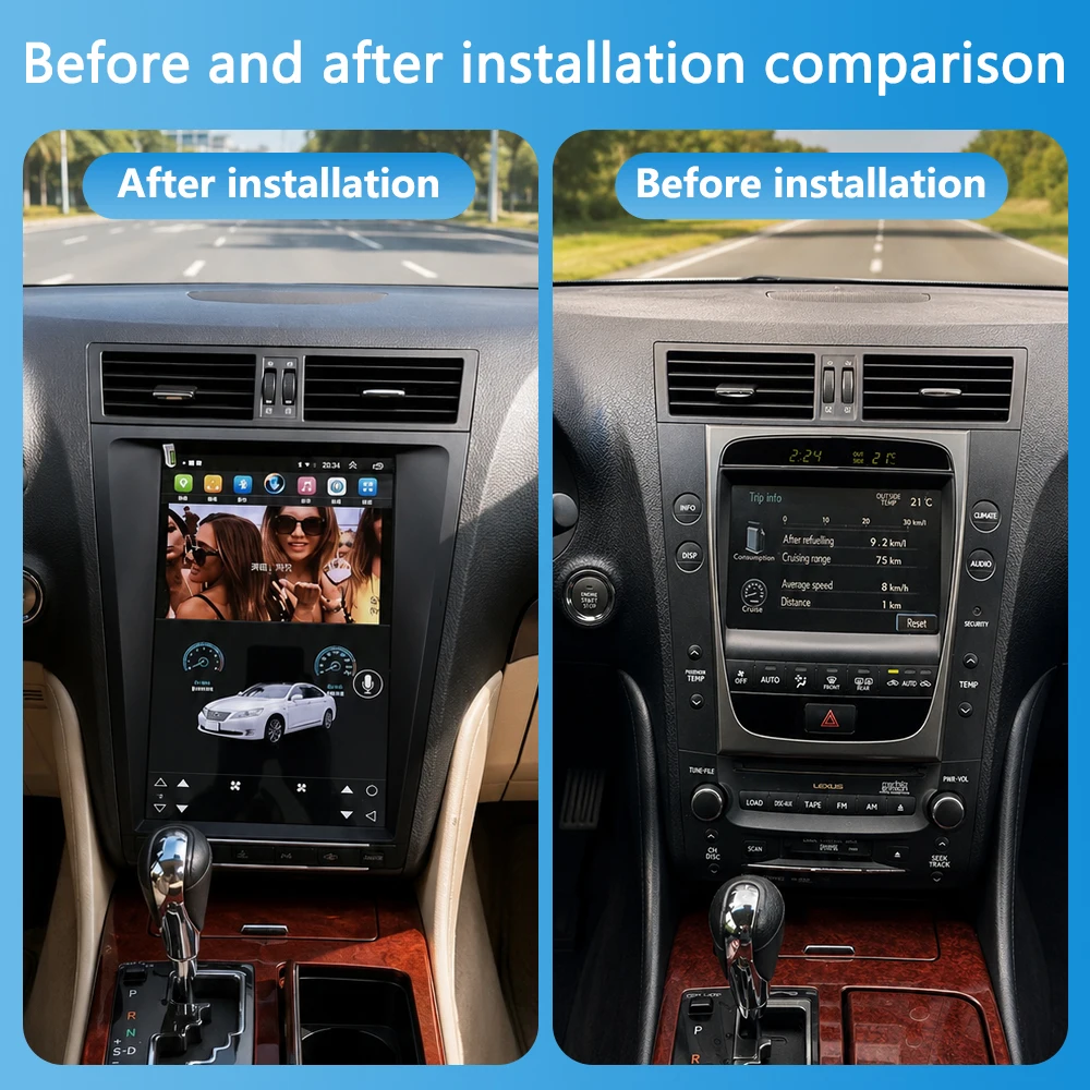 12.8 Inch Car Stereo Radio Android 15 GPS Navigation with CarPlay Android Auto 8 Core 4+64G 5G for Lexus GS 2004-2011 Base Trim