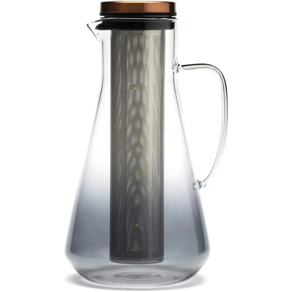 

Borosilicate Glass Pitcher, 54 oz/1600 mL, with Stainless Steel Strainer and Copper-Plated Lid, Includes Measuring Scoop