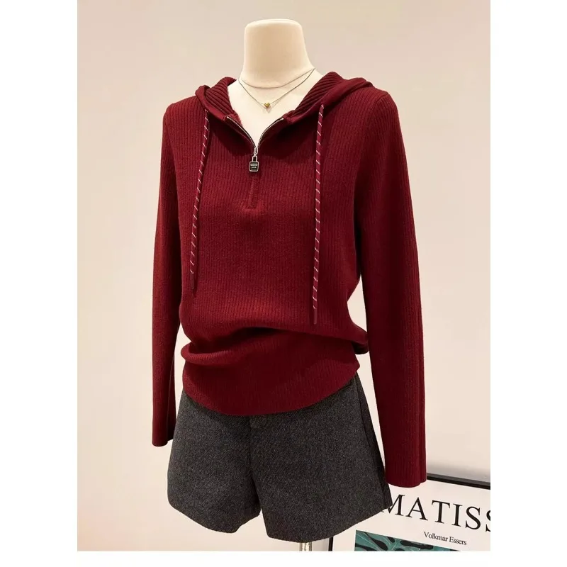 

Zipper Hooded Autumn and Winter One-piece Velvet Thickened Knitted Bottoming Sweater Pullover New Warm Velvet Sweater Top