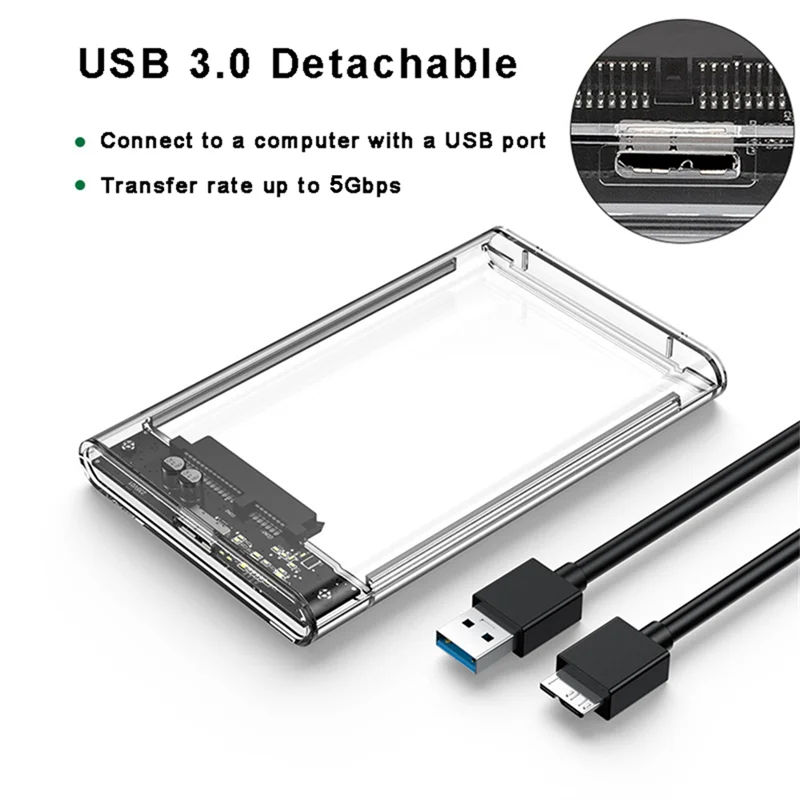 BABQ Transparent White HDD Case for Hard Box 2.5 Inch HDD Enclosure SATA to USB 3.0 Type-C 3.1 External Hard Drive Case