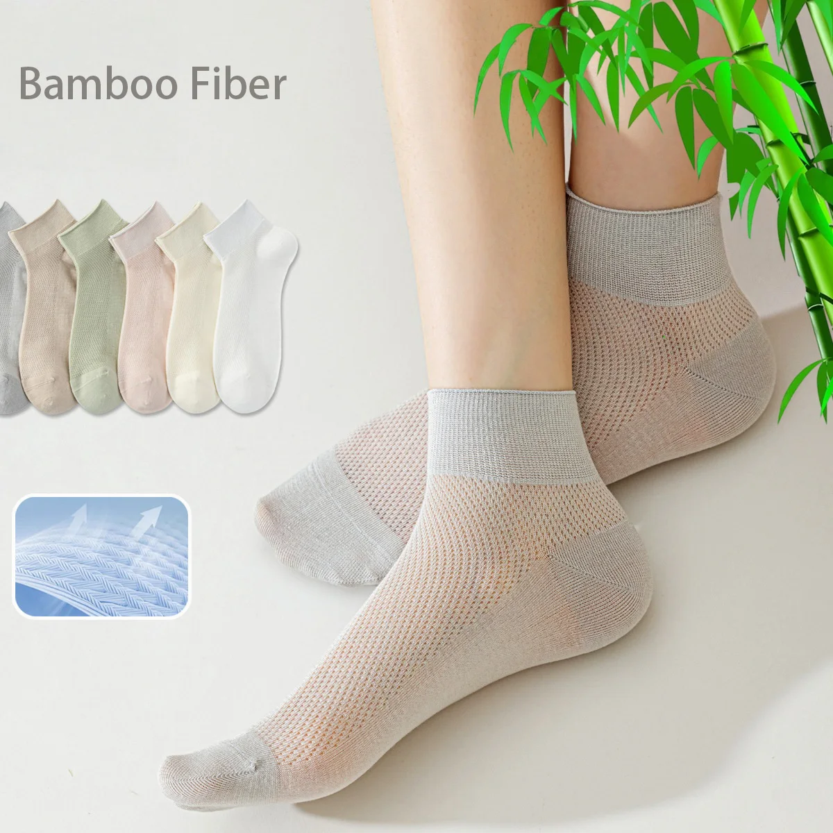 7 Pairs Of Women's Bamboo Fiber Summer Thin No-Show Socks Cool And Breathable Solid Color Seamless White Socks