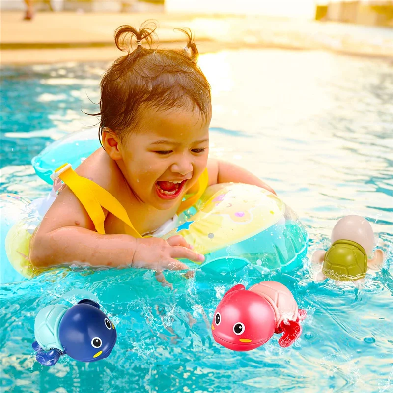 Baby Bath Toys Classic Chain Clockwork Swimming Turtles Dolphin Bath Toys For Kids Floating Wind Up Toys Swimming Accessories