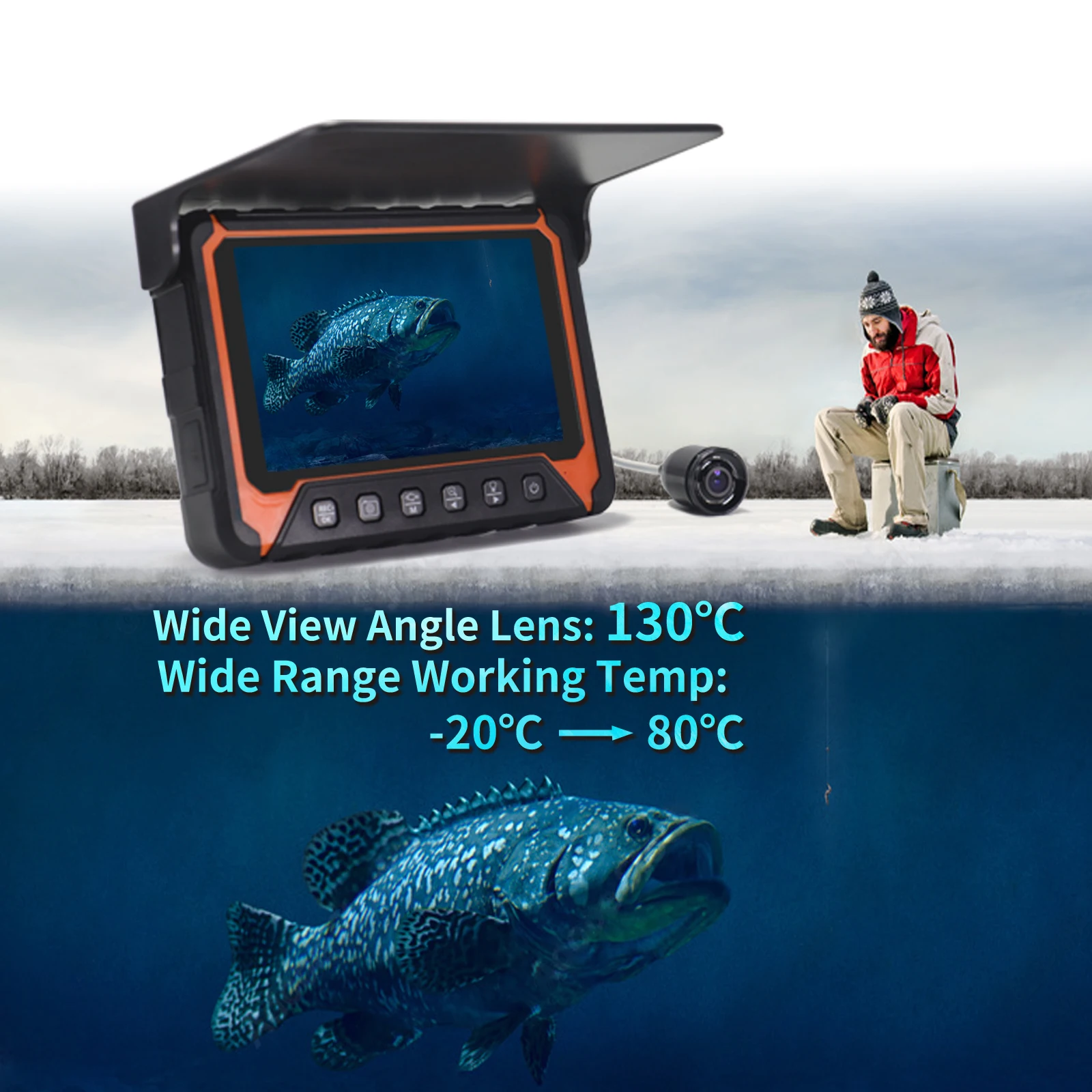 Night Vision 5 Inch LCD Monitor DVR Video Deep Water Underwater Ice Fishing Camera With 15M Cable