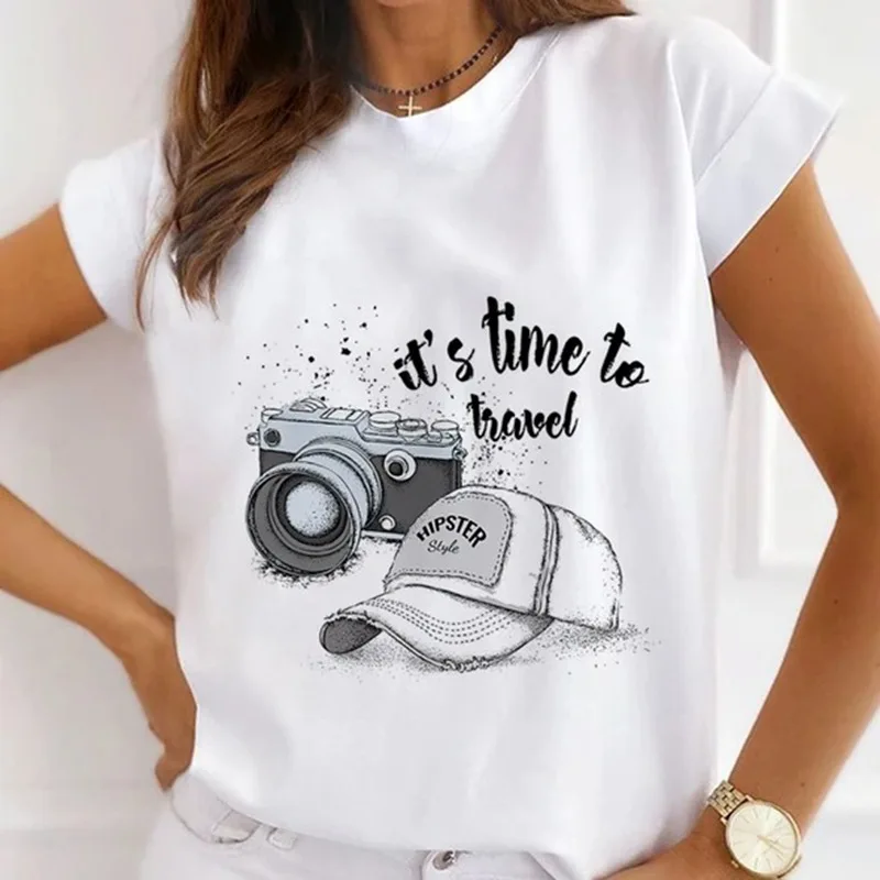 

Женская удобная футболка с круглым вырезом и принтом, женская базовая рубашка с короткими рукавами и индивидуальным узором, футболки с графикой