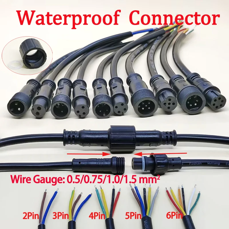 Waterproof Male Female Connector 2 3 4 5 6 Pin Cable Plug Socket 0.5/0.75/1.0/1.5mm²  For LED Light And Outdoor Devices
