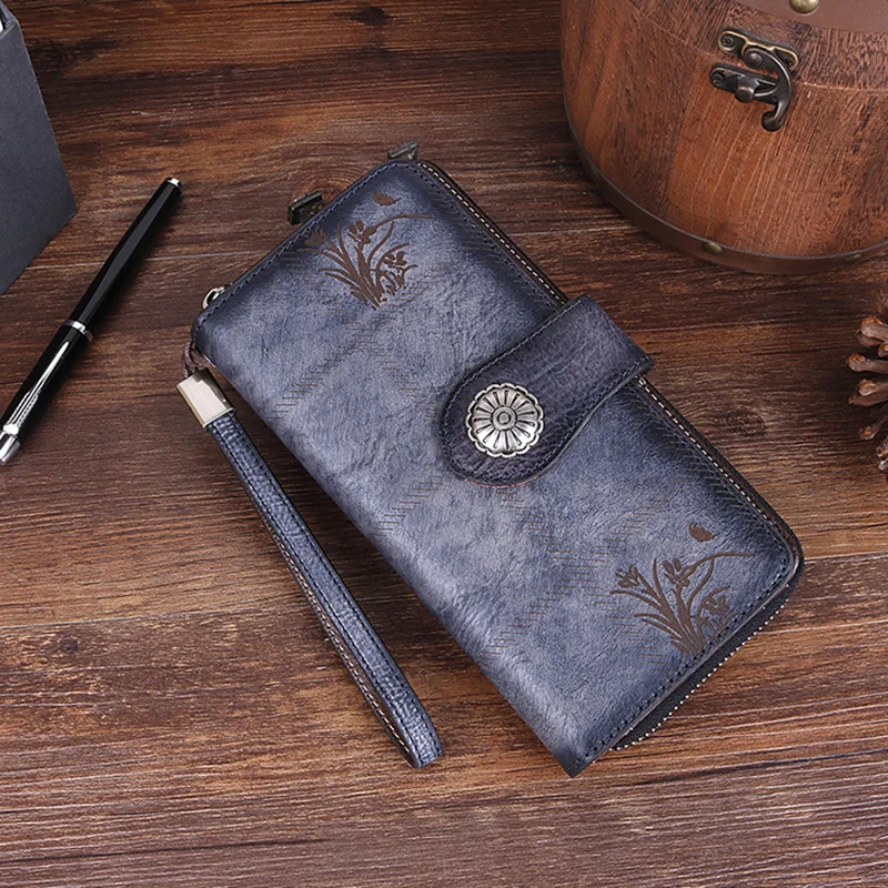 MOTAORA Retro Genuine Leather Women Wallet ID Credit Cards Holder Multi Purpose Female Wrist Clutch Bags Long Luxury Purse