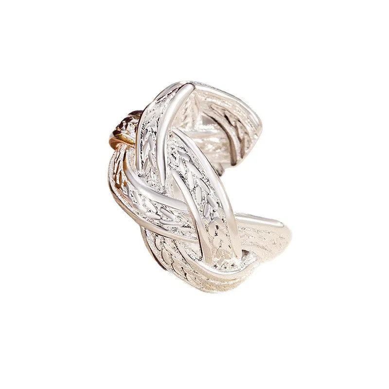 925 Sterling Silver Jewelry Cross Weave Geometric Finger Rings for Women Wedding Party Jewelry For Girls Friend Gift