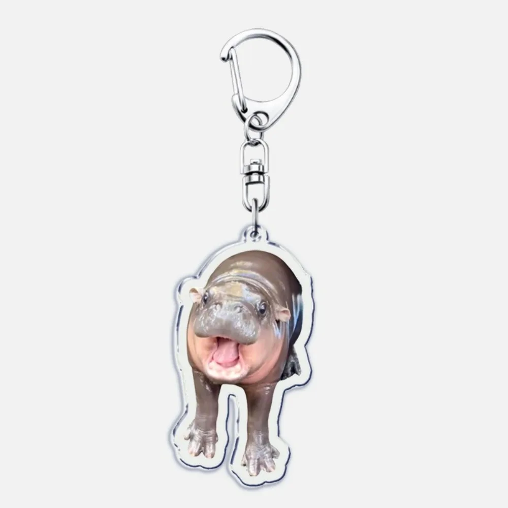 New Cute Baby Hippo Keychain Cartoon Animal MooDeng Hippopotamus Acrylic Keychain Creative Bag Charm Ornaments Couple