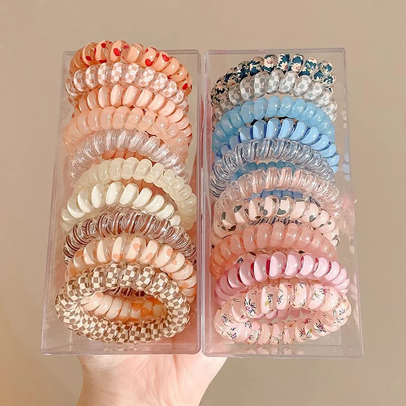 

5PCS Colorful Telephone Wire Hair Ring Girls Traceless Springs Elastic Hairbands For Women Headdress Hair Ties Rubber Bands