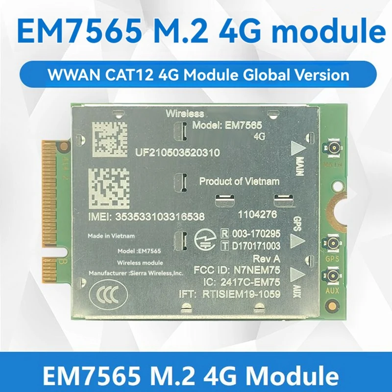 EM7565 4G LTE Module+3X4G Antenna+USB Adapter CAT-12 600Mbps CBRS NGFF Module Cat12 NGFF Module Cat12 for Laptop-A32R