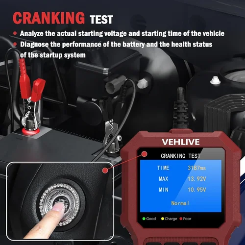 Imagen 2 del producto VEHLIVE BT911 Probador de Baterías 6V 12V 24V para Coches AMG GEL EFB CCA SOH SOC Probador de Alternadores para Motocicletas Analizador de Salud de Baterías de Automóviles Vehículos con Motor Prueba de Arranque y Carga