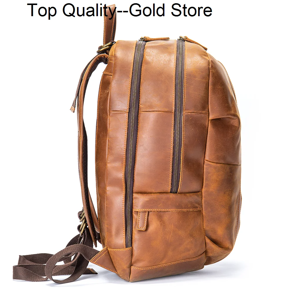 

Large Capacity Backpack Men Retro Crazy Horse Leather 17 Inch Business Travel Bagpack Motorcycle Daypack Handbag Coffee