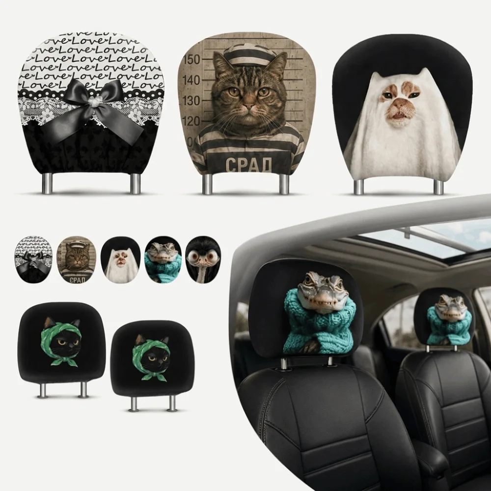 2pcs Elastic Stretch Fabric Car Headrest Covers Soft Material Lightweight Halloween Car Covers Non-Slip Easy To Take Off