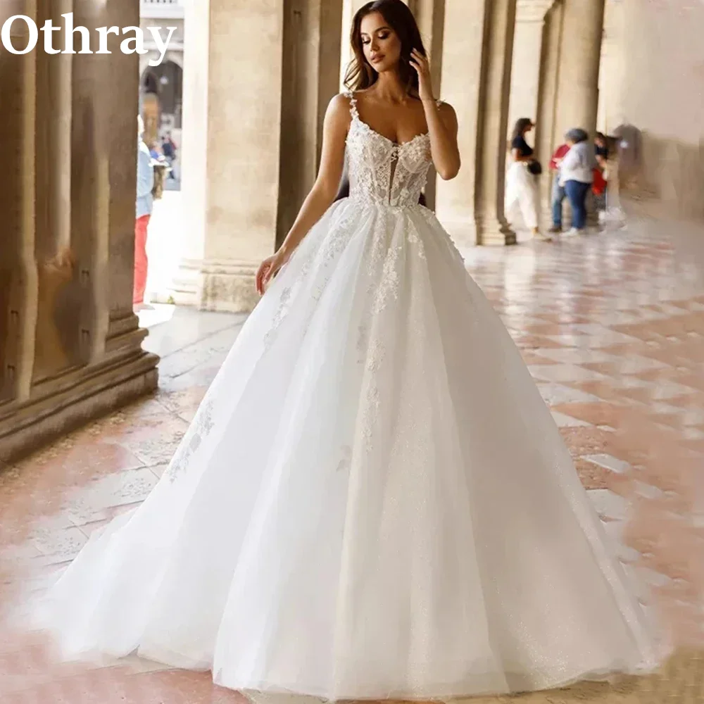 

Othray Sweet Lace Wedding Dresses Princess Spaghetti Straps Floral A Line Bridal Gowns Exposed Boning Vestidos De Novia