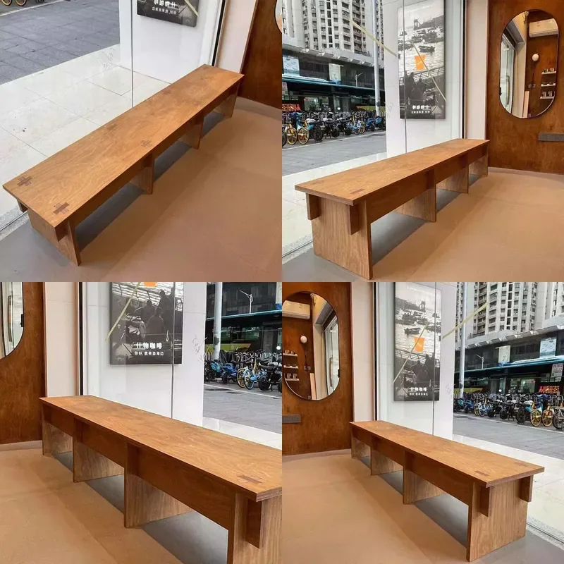 Birch Wood Low Bench for Cafe Entrance Shoe Changing Stool Commercial Seating Furniture