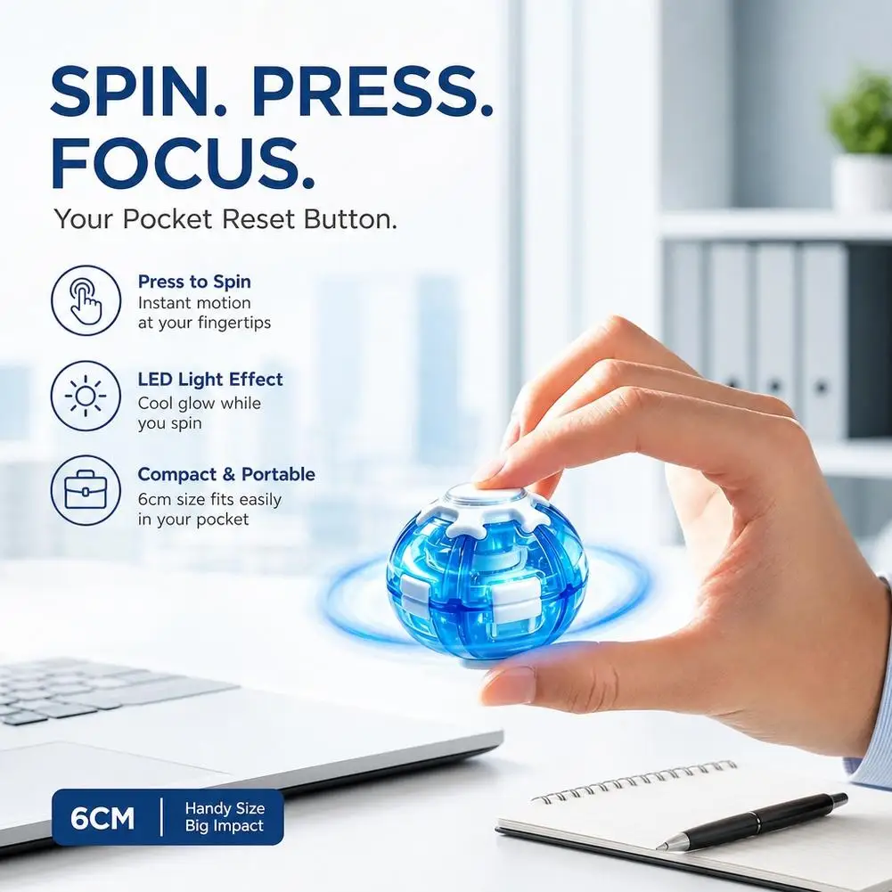 LED Magic Press To Spin Stress Relief Fidget Balls Autism ADHD Focus Quiet Cool Gadgets Unique Gifts For Kids & Adults
