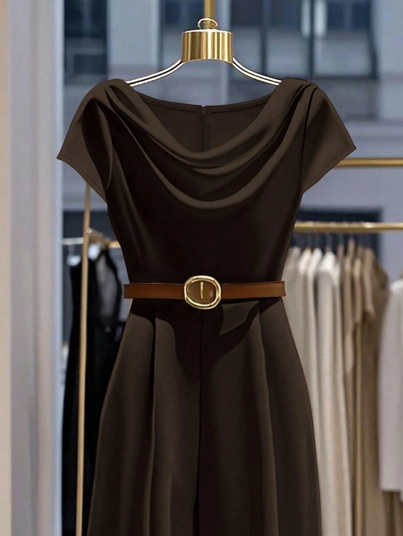 بذلة أنيقة من الساتان على الطراز الأوروبي والأمريكي مع ياقة كومة وأرجل واسعة للنساء