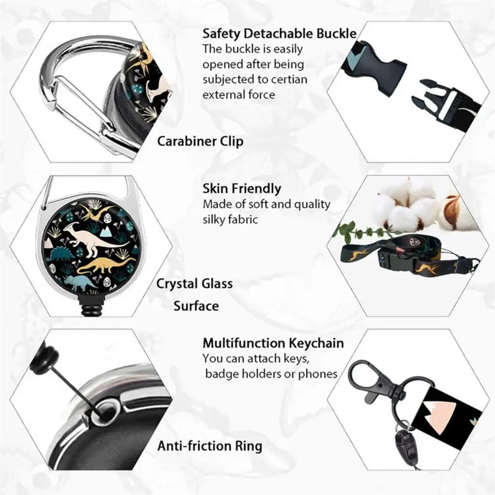 プリントパターンのダブルバッジホルダー,恐竜のプリント,女性,看護,医師,教師用のかわいいストラップセット,格納式リール
