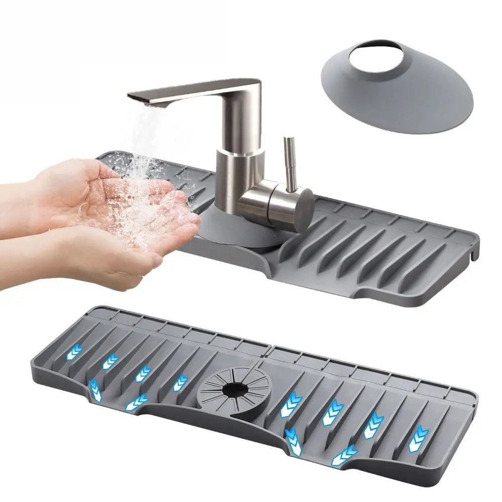 Soft Kitchen Sink Draining Pad Easy Clean Splash-Proof Faucet Protectors Spill-Proof Anti-Slip Silicone Splash Guards