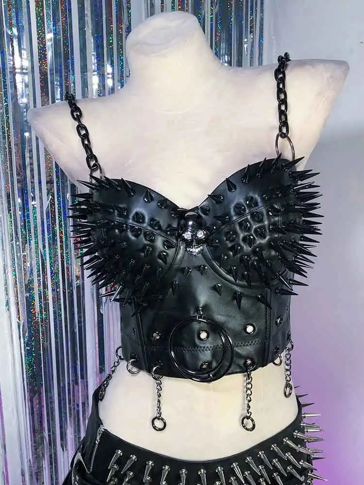 

Топы из веганской кожи в стиле Y2K для E-Girls: красные, с заклепками, в стиле панк-рок, DIY, эко-готика, кавайи, харадзюку, эмо, для подростков, 90-х, гранж, ручной работы, готика