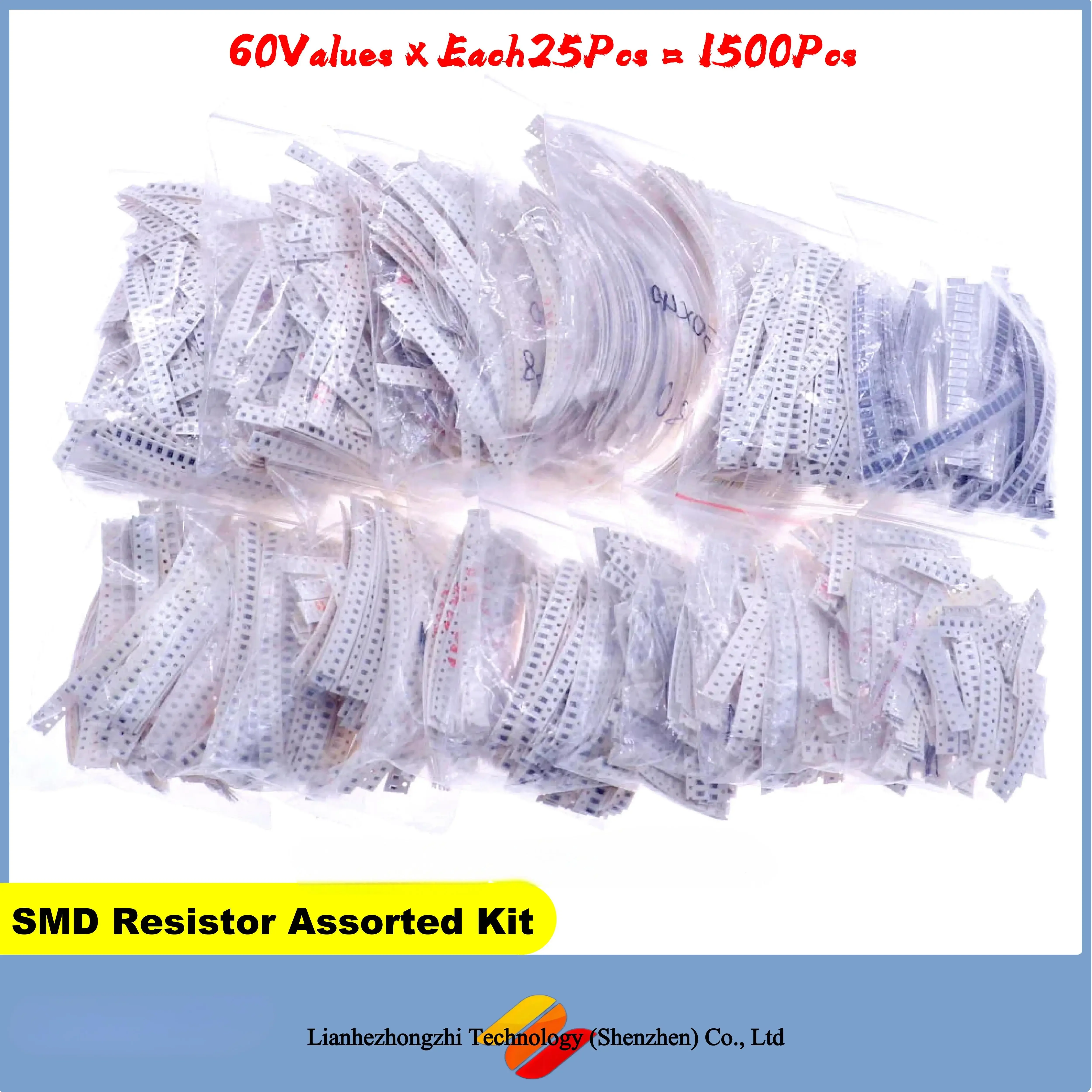 

0201 0402 0603 0805 1206 1210 SMD Resistor Kit Assorted Kit 1 Ohm ~ 10M Ohm 1% OR 5% 60Values X 25Pcs = 1500Pcs Sample Kit