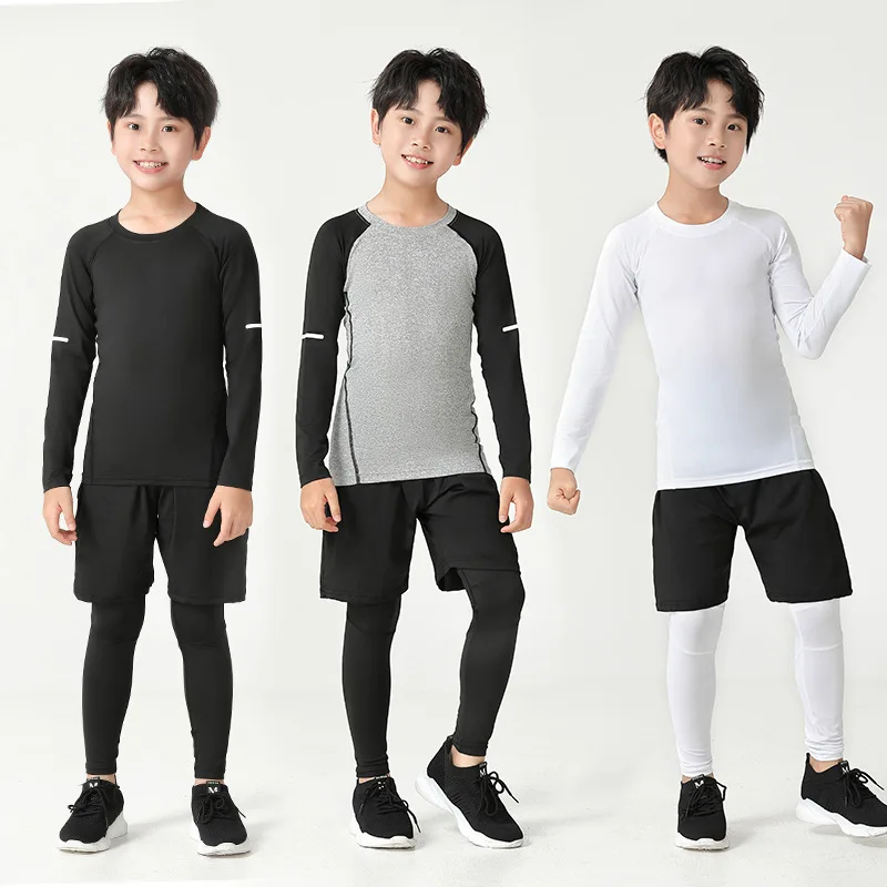 Abbigliamento da allenamento aderente per bambini Abbigliamento ad asciugatura rapida Set di tute da fitness sportive per basket da calcio per ragazzi 2025 Nuovo