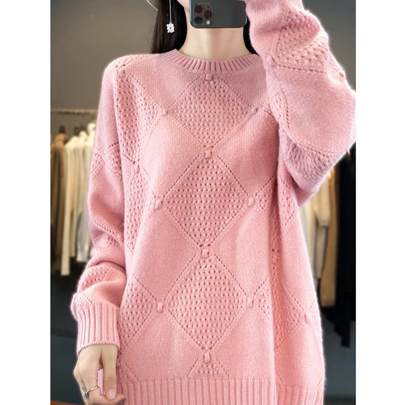 Winter dicke Frau Pullover neuen Stil Pullover weiblichen Pullover Langarm O-Ausschnitt lose große Tops 100% Wolle Strickkleid ung