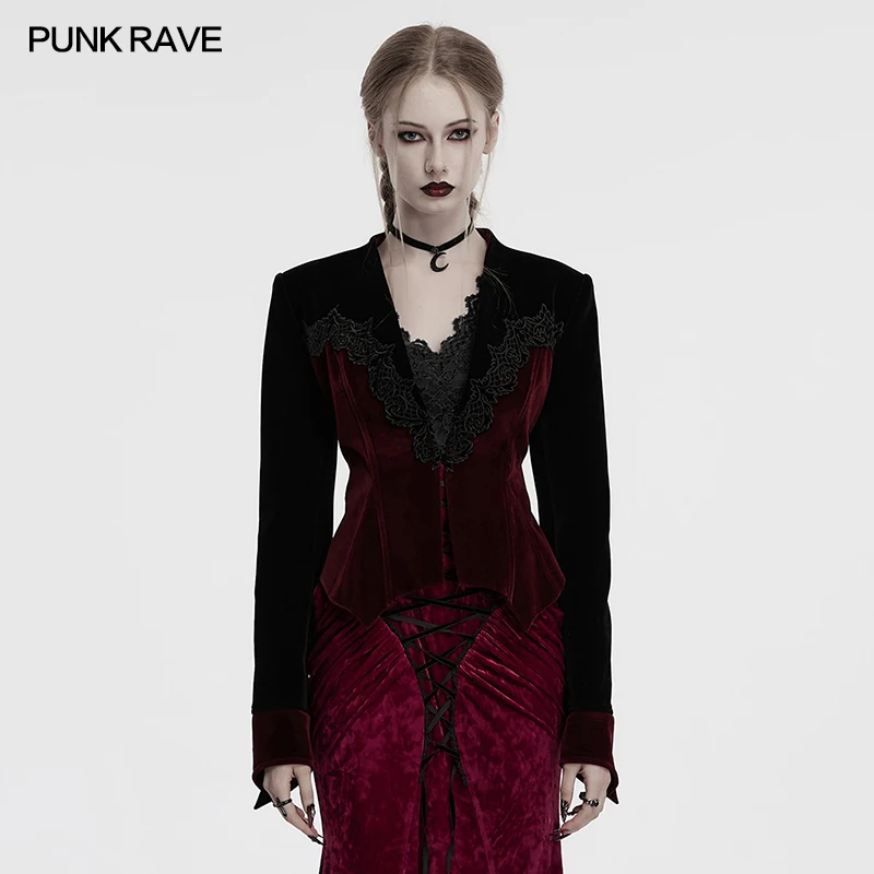 

PUNK RAVE женская готическая бархатная атласная подкладка с принтом и подолом «летучая мышь» с глубоким v-образным вырезом винтажная элегантная женская верхняя одежда